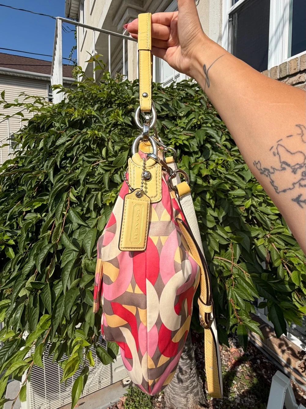 Coach Y2K Multicolor Kristin Op Art Sateen Shoulder Crossbody Bag Pink Yellow